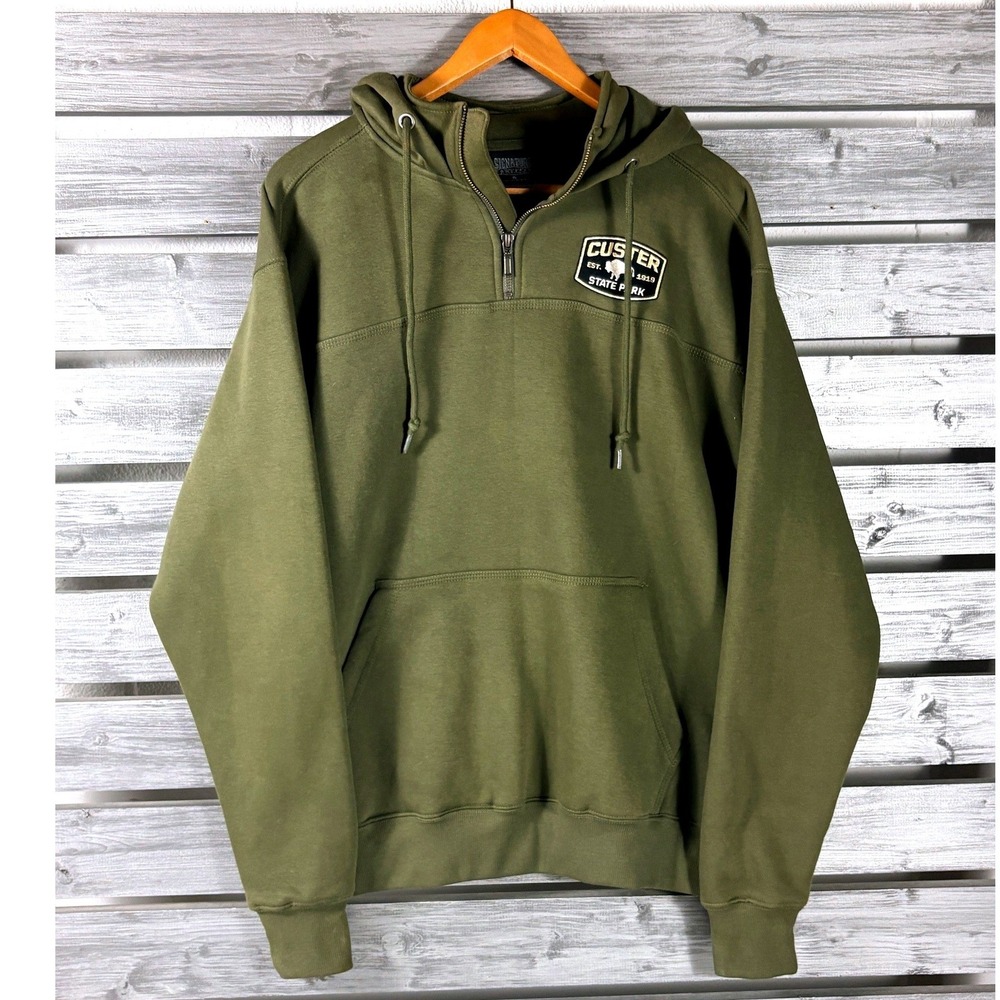 Custer State Park 1/4 Zip Hoodie Sweatshirt Green Mens Small shirt HEAVY